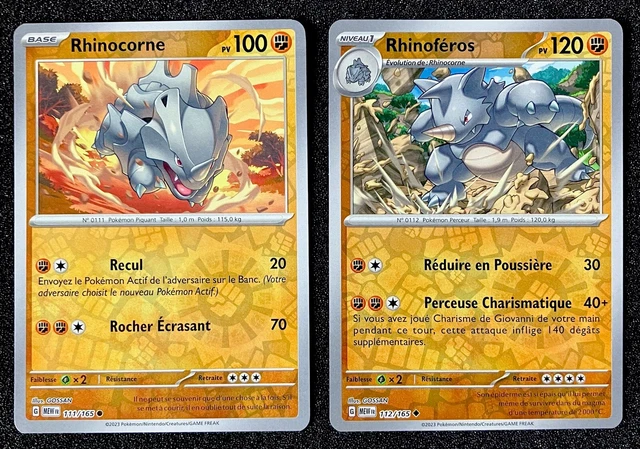 Pokemon Ryno CARTE POKÉMON - Rhinocorne 111/165 + Rhinoféros 112/165 REVERSE - MEW ...