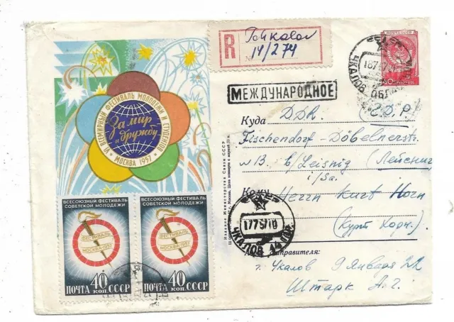 USSR/SOVIET RUSSIA 1957s R.COVER FROM CHKALOV/120 K-ARMS-WORLD YOUTH FESTIVAL