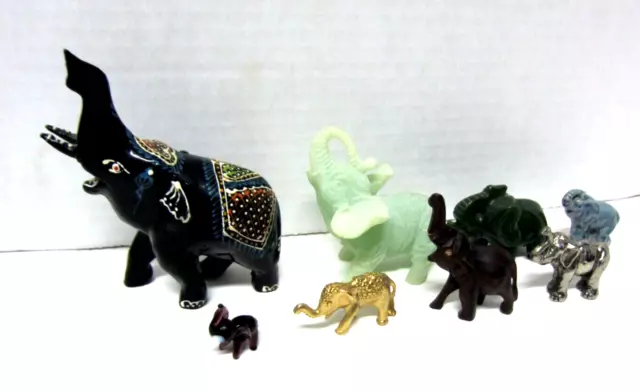 Elephant Figurines Lot of 8 Wood Metal Ceramic