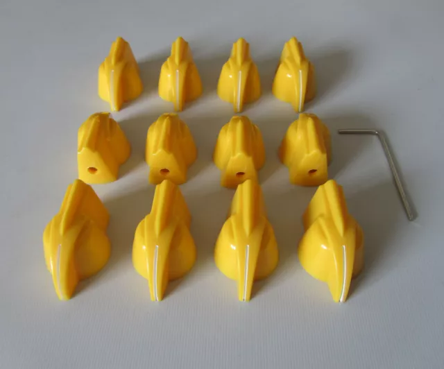 12x Yellow Raised Chicken Head Knob 1/4" Guitar Effect Pedal Knobs Brass Insert