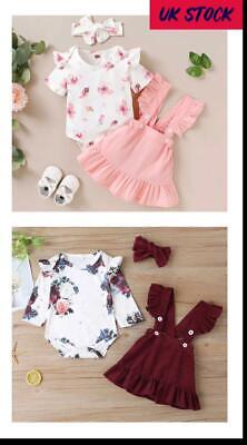 Toddler Baby Girls Floral Outfits Romper Tops Skirt Headband Set 12-18m Clothes
