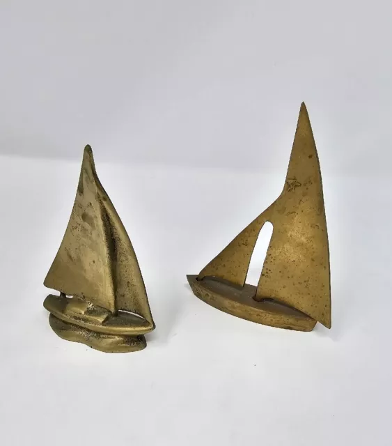 Solid Brass Sailboats Decor Paperweight Mid Century Modern 5" Vintage Brass Boat