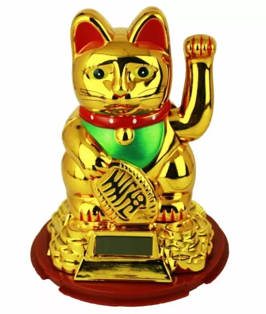 HAAC Solar Winkekatze Katze GLÜCKSKATZE Glücksbringer 16 cm Farbe gold / rot