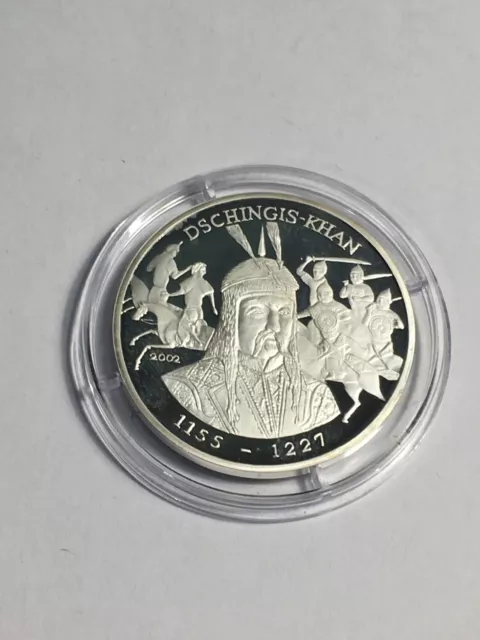 Mint Republic Of Chad 1000 Francs Genghis Khan 1155-1227 2002 Silver (9-39)