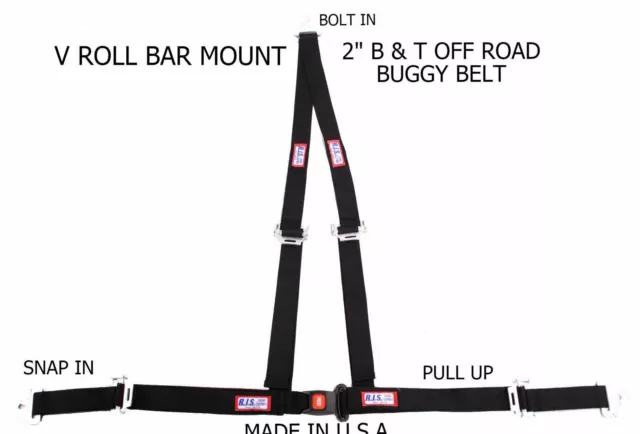 Rjs Racing 2" Buggy Off Road Seat Belt 3 Point B&T V Harness Black Snap 4000201