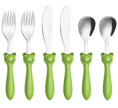 S6 Utensili per Bambini Senza BPA Stelle e Punti Exzact Posate per Bambini 6 Pezzi in Acciaio Inossidabile 18/10-2 x forchette 2 x cucchiai da tavola Manico in plastica 2 x coltelli 