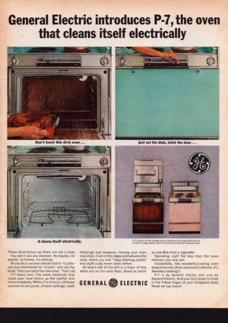 Print Ad 1963 General Electric P-7 Self Cleaning Oven Stove Cooking Vintage READ
