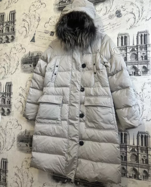 MONCLER Women  Puffer Down Parka  Coat Grey-White Size 2 Big Logo