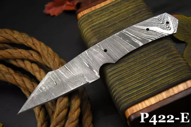Custom 7.8"OAL Damascus Steel Blank Blade Hunting Knife DIY Handmade (P422-E)