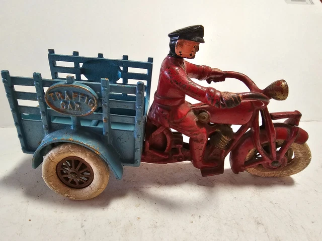 LARGE HUBLEY ANTIQUE Cast Iron Traffic Car Trike Motorcycle Original