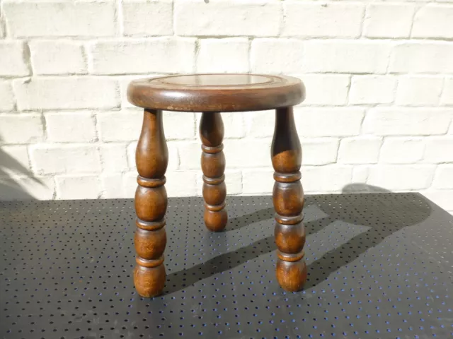 Vintage French Milking Stool 3 Legs Bullseye Carved Seat Turned Legs Charante A