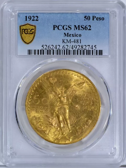 1922 MS62 Mexico Gold 50 Pesos