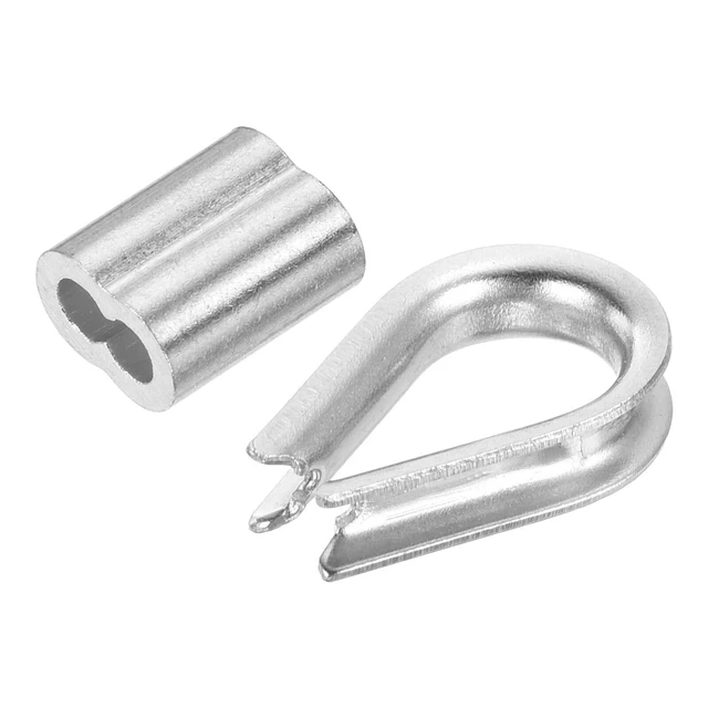 100 Pcs 1/8" Wire Rope Aluminum Cable Crimps 16 Pcs M2 Stainless Steel Thimbles
