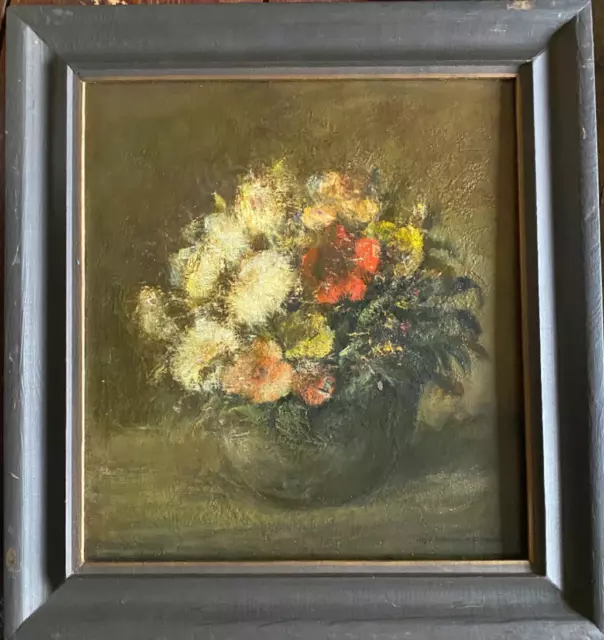 Oil Painting Sign.r.nowicki (19) 89 Still Life Flowers IN Vase Poppy Dandelion