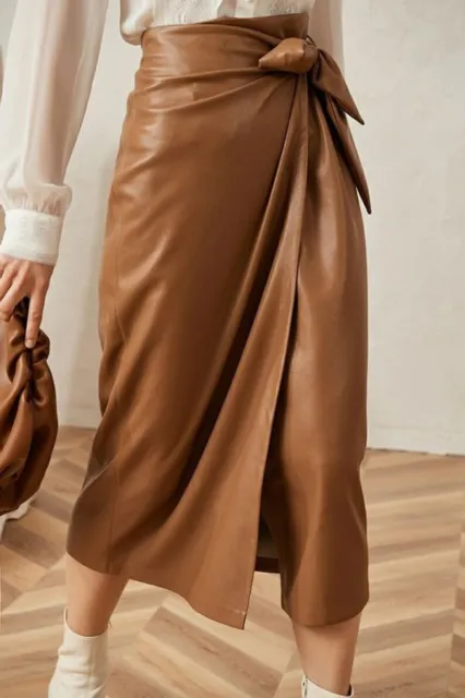New BROWN Women's Skirt Real Soft Lambskin Leather Handmade Stylish Formal Party