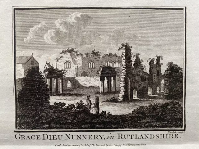 1784 Antique Print; Grace Dieu Priory, Leicestershire