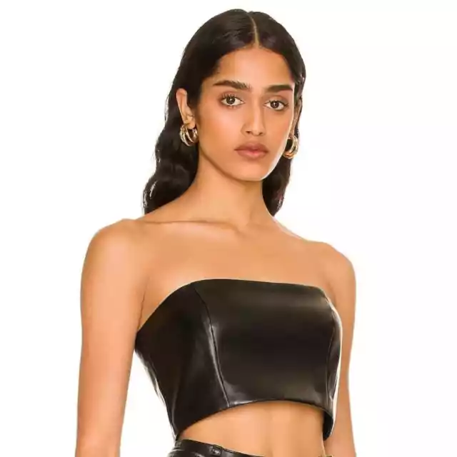 MAJORELLE Chloe Tube Top in Black Faux Leather NWOT Size Small 2