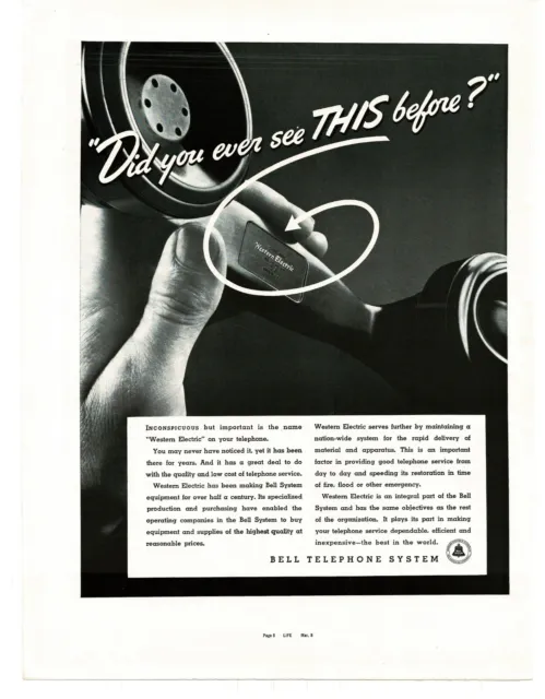 1937 Bell Telephone Western Electric label on phone handset Vintage Print Ad