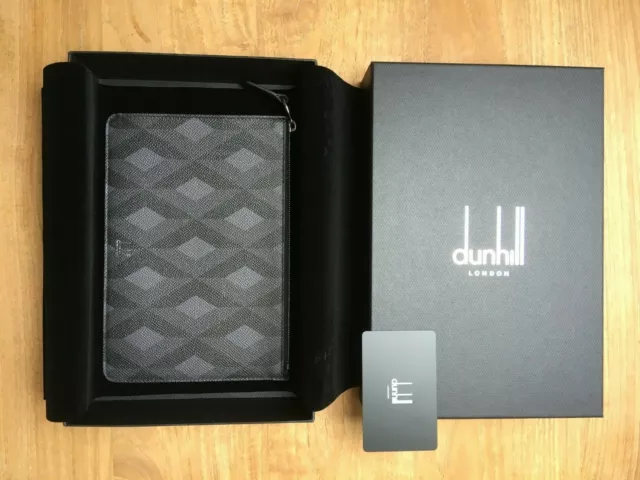 Dunhill Grey & Black Leather Zip Pouch / Wallet,  Rrp:£350!  New With Box