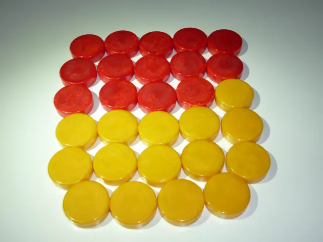 Vintage Bakelite Catalin Backgammon Checkers Red/Yellow Swirl 29 Pieces 462 Gram