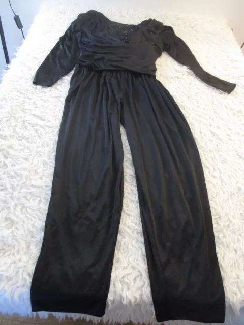 Abby Kent Jumpsuit Womens 14 Vintage Black Embellished Slinky Disco READ**