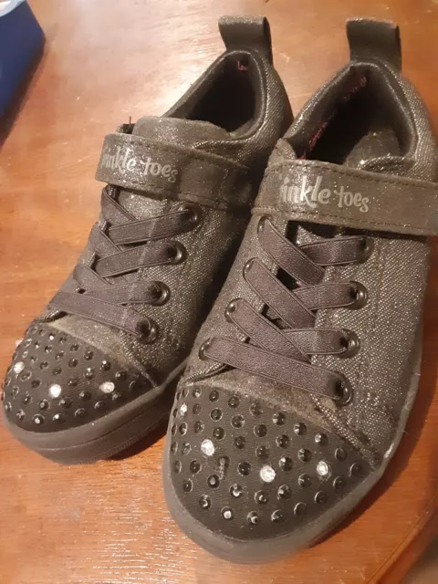 NEW SKECHERS SNEAKERS Black Silver Toddler Twinkle Toes Sparkle