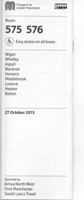 Tfgm Bus Timetable - 575/576 - Wigan-Blackrod-Bolton - October 2013 - First