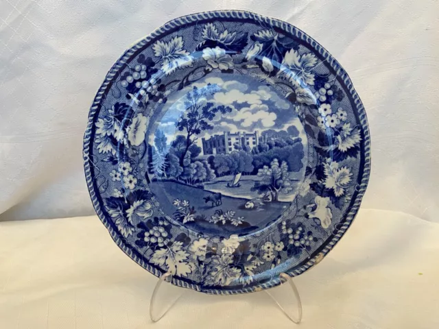 Vintage ENOCH WOOD & SONS Cave Castle Blue Transferware Plate Flowers & Grapes