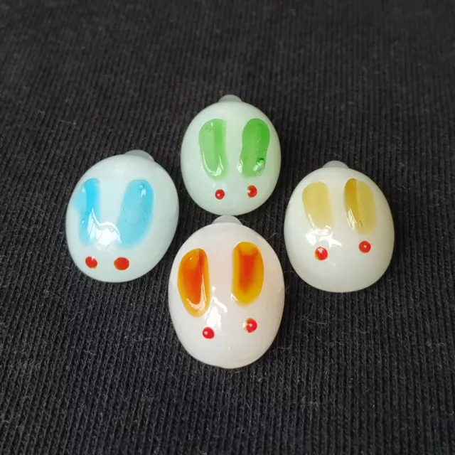 4 pcs White Little Bunny Rabbit Red Eyes Art Glass Handmade Cute Ornaments Toy