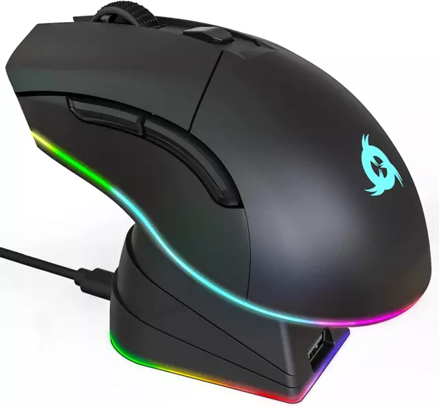 Souris Gamer Sans Fil RGB Rechargeable Avec Station De Charge - Nouveauté 2024 -