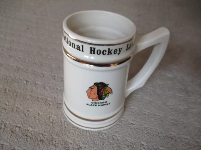 Vintage Chicago Blackhawks Hockey Large 6 1/2" Ceramic Beer Stein Mug *