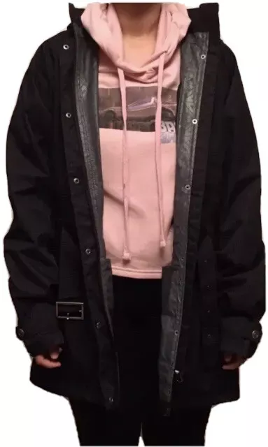 Kathmandu Trench Black Hoodie Size 16 Fits M Jacket Woman Coat Rain 100% Nylon