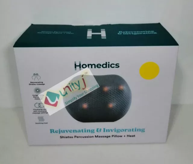 Homedics Rejuvenating & Invigorating Shiatsu Percussion Massage Pillow+Heat -...