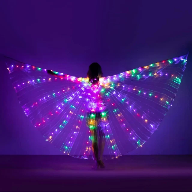LED Lights Belly Dance Wing Isis Wings with Sticks for Adults and Child (57Inch