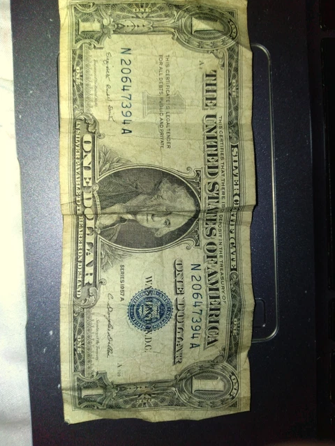 1957 A $1 Dollar Bill Silver Certificate Blue Seal Note
