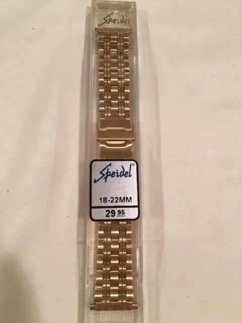 New Speidel 18-22mm Yellow Gold Tone Watch Band With Adjustable Clasp