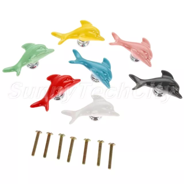 1x Retro Dolphin Ceramic Pull Handles Cabinet Drawer Closet Furniture Bin Knobs