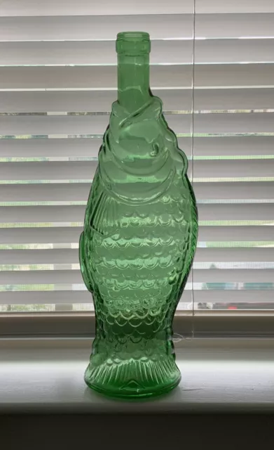 Vintage Green Glass Fish Shaped Empty Wine Bottle 13" Inch Tall