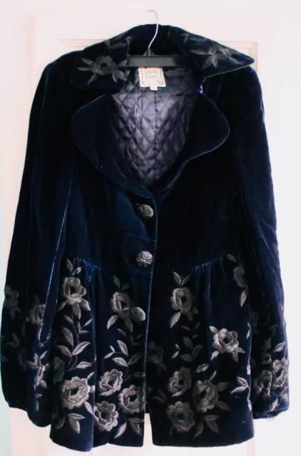 Nanette Lepore 90s/00s Blue Velvet Floral Embroidered Jacket Size 2