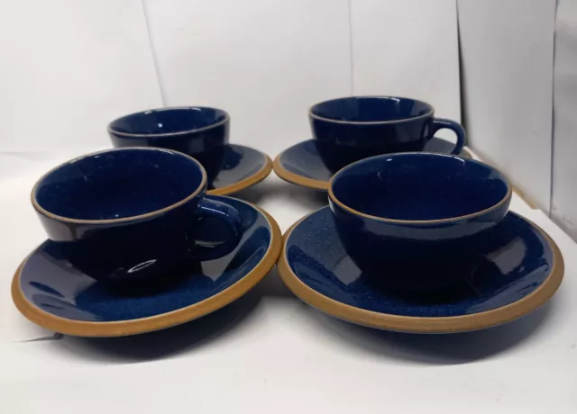 Set of 4 Vintage Style Bone China Tea Cups and Saucers,Dark Blue Color (Reesway)