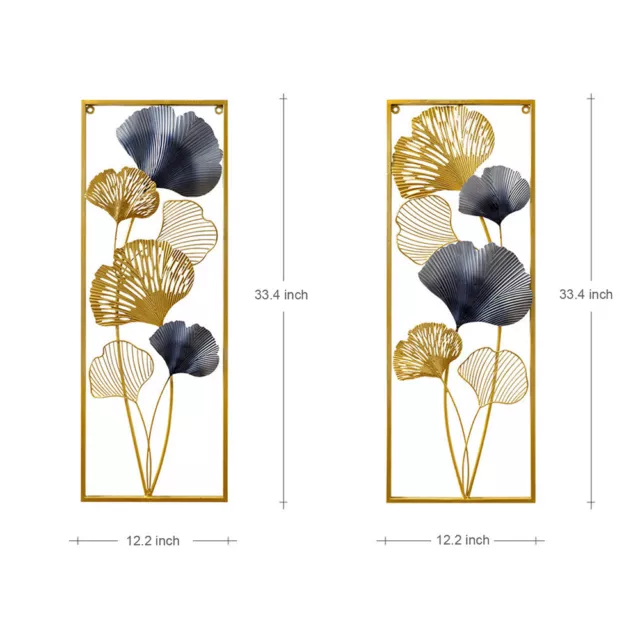 Wandbild Ginkgo Blätter Skulptur Wandschmuck Metall Wanddeko 2pcs 85×31×5cm Gold 2