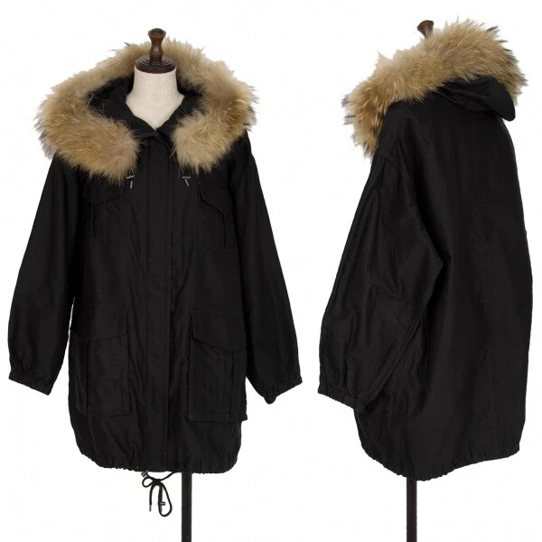 Theory luxe Raccoon Fur Cotton Mod Coat Size 38(K-114361)