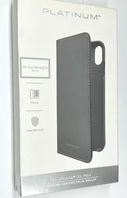 PLATINUM Genuine Leather Folio Wallet Case For iPhone Xs Max Gray