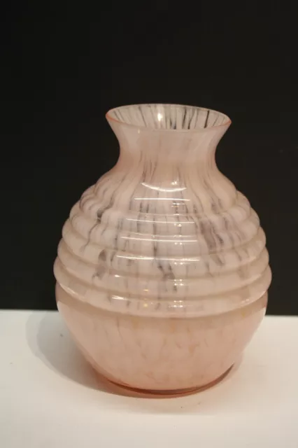 ANCIEN BEAU VASE SOLIFLORE BOULE VERRERIE DE CLICHY rose et blanc EN PATE VERRE