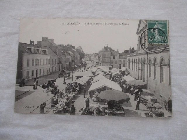 Cpa Orne 61 Alencon Hall To Canvases And Walk Rue Du Cours