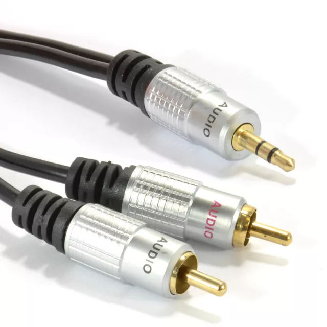 3m Pro Audio Metal 3.5mm Stereo Jack to 2 RCA Phono Plugs Cable Gold [Black]