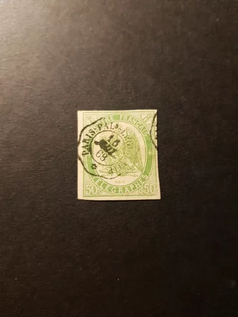 Timbres Télégraphe n°2, 50c vert oblitéré càd FECAMP 1868, signé A.BRUN - TB