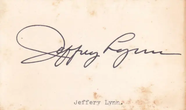 JEFFREY LYNN d 1995 Signed 3X5 Index Card Actor/Four Daughters COA