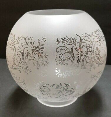 8" Venicia Satin Etched Ball Glass Lamp Shade, Floral Scene 4" Fitter 08503IJB 2