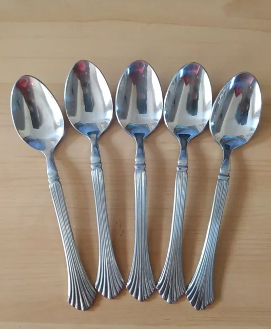 Set of 5 Rogers International Silver CASCADE Stainless Steel Dinner Teaspoons